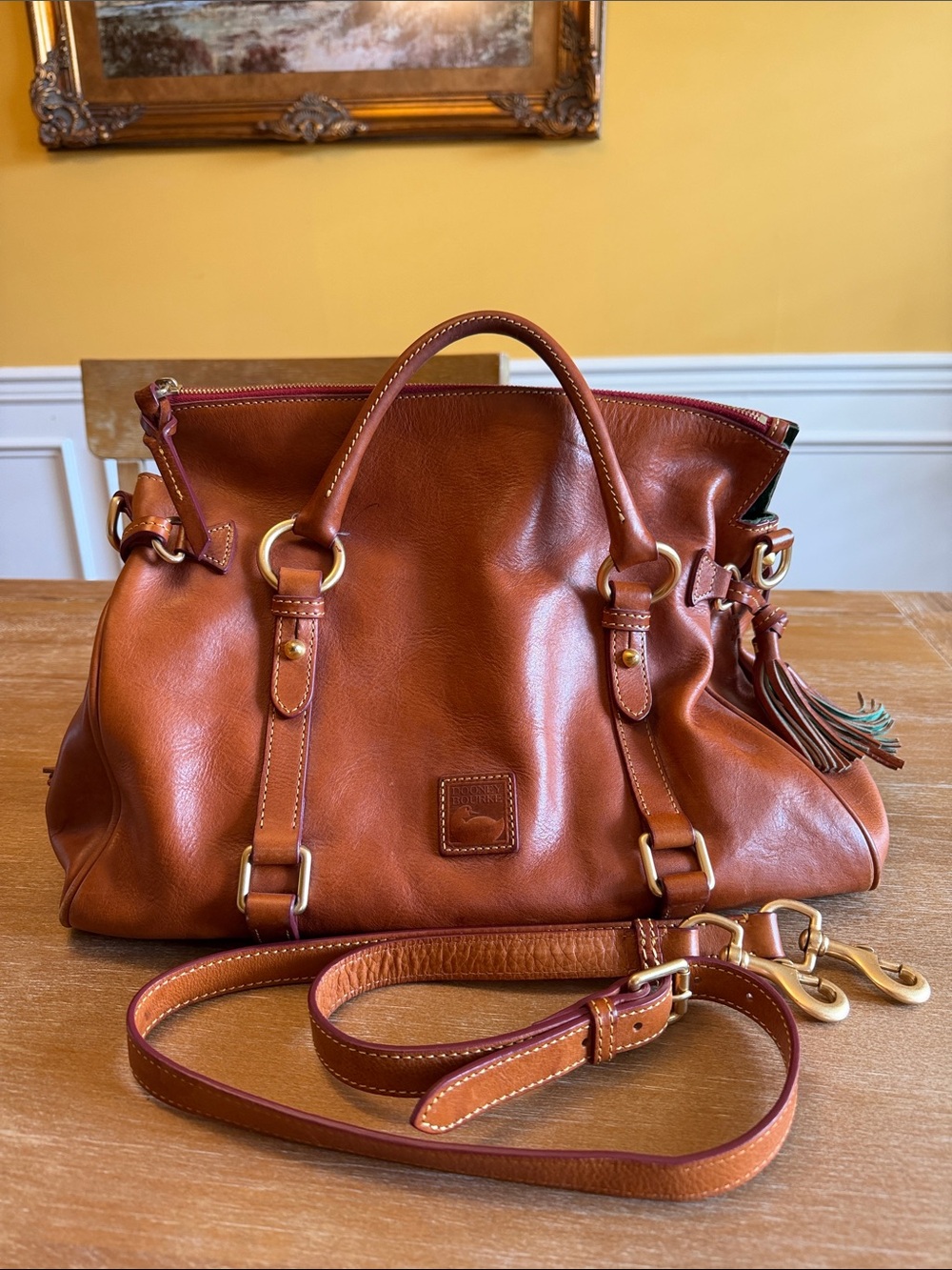 Dooney & Bourke Large Florentine Brown Leather Satchel with Detachable Strap